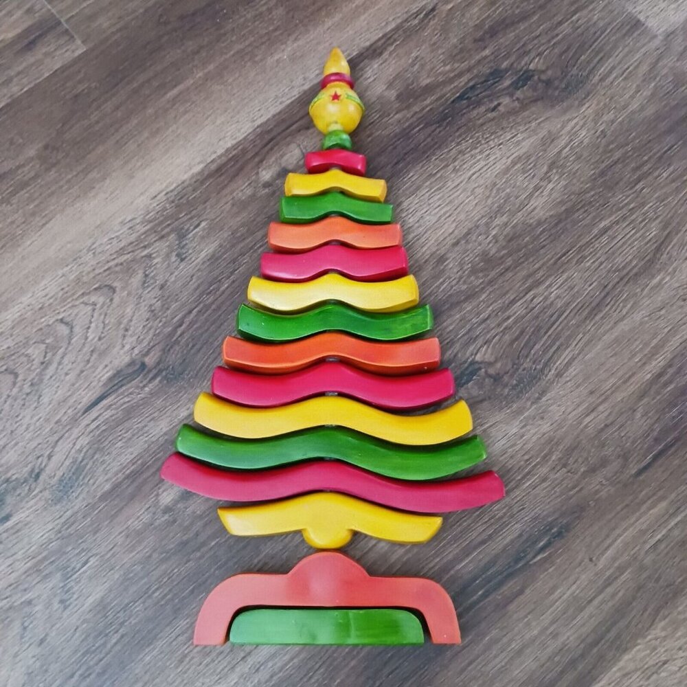 Department 56 Retrolite‎ Treasures Wooden Christmas Tree Colorful 16.5" Tall - Picture 5 of 5